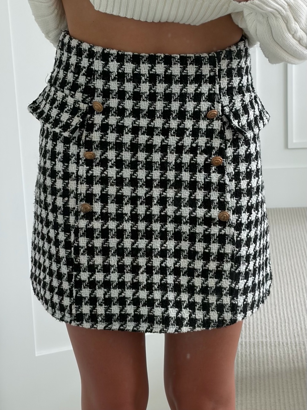 Houndstooth Tweed Mini Skirt Black & White